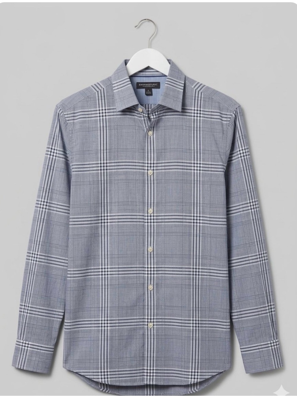 Banana Republic 100% cotton Men's Blue-Gray Plaid Dress Shirt, small, slim fit